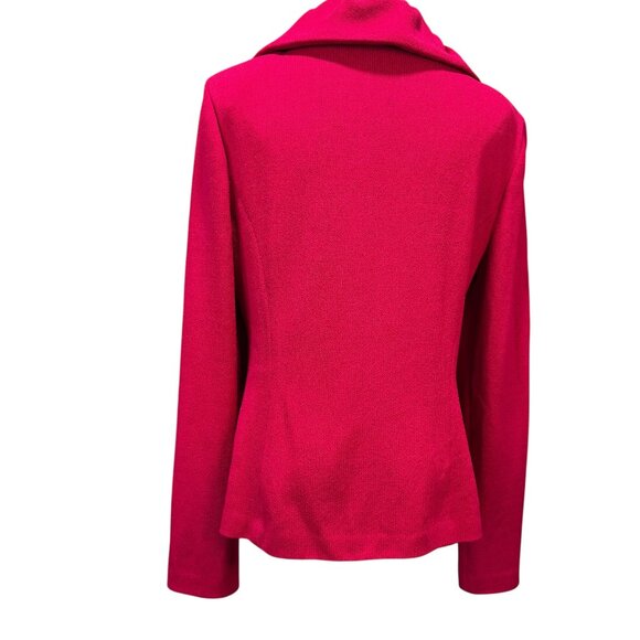 St. John Evening Raspberry Red Knit Jacket Size 10 | Rhinestone Button Blazer - Picture 5 of 10